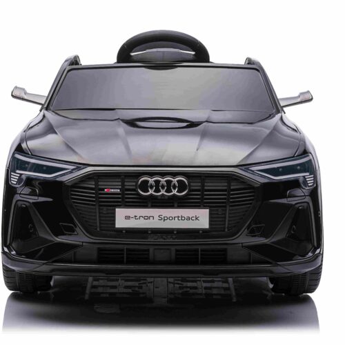 Maşinuţa electrica copii Audi E-tron Sportback 12V, negru, scaun lat cu un singur loc și centură de siguranță cu prindere în trei puncte, telecomandă 2.4 GHz, intrare USB/AUX, suspensie, baterie litiu, lumini LED, motor 2 x 25W, licență ORIGINALĂ