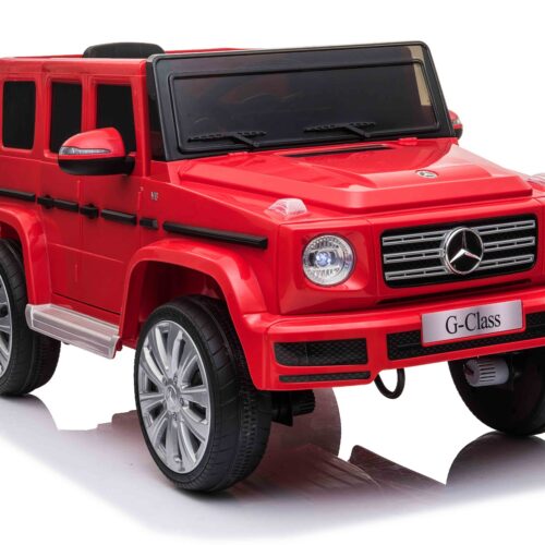 Mașinuță electrică de jucărie Mercedes G500 12V, roșu, telecomandă 2.4 GHz, intrare USB/SD, suspensie, baterie litiu, lumini LED, licență ORIGINALĂ
