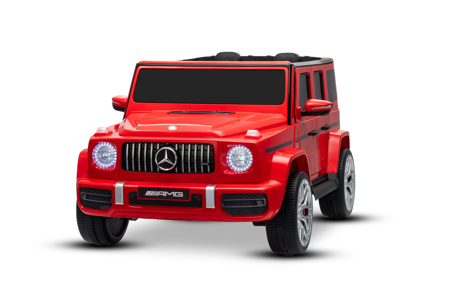 Mașină electrică de jucărie Mercedes-Benz G63 AMG 4x4 cu două locuri, roșu, player MP3 cu conexiune USB/AUX și Bluetooth, tractiune 4x4, baterie litiu, roti EVA cu suspensie, scaune din piele artificială, telecomandă, licentă originală - imagine 4