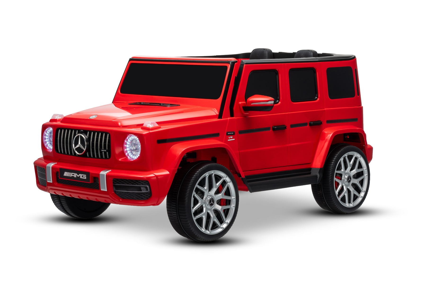 Mașină electrică de jucărie Mercedes-Benz G63 AMG 4x4 cu două locuri, roșu, player MP3 cu conexiune USB/AUX și Bluetooth, tractiune 4x4, baterie litiu, roti EVA cu suspensie, scaune din piele artificială, telecomandă, licentă originală - imagine 5