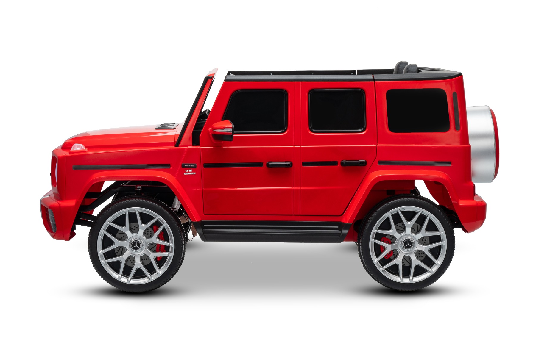Mașină electrică de jucărie Mercedes-Benz G63 AMG 4x4 cu două locuri, roșu, player MP3 cu conexiune USB/AUX și Bluetooth, tractiune 4x4, baterie litiu, roti EVA cu suspensie, scaune din piele artificială, telecomandă, licentă originală - imagine 11