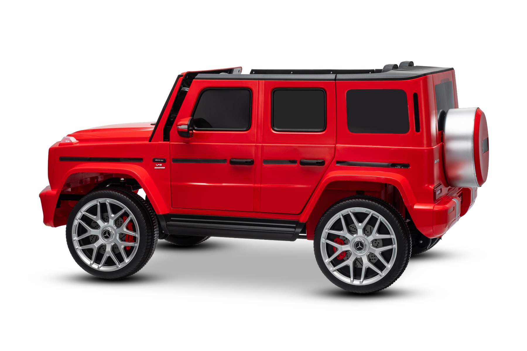 Mașină electrică de jucărie Mercedes-Benz G63 AMG 4x4 cu două locuri, roșu, player MP3 cu conexiune USB/AUX și Bluetooth, tractiune 4x4, baterie litiu, roti EVA cu suspensie, scaune din piele artificială, telecomandă, licentă originală - imagine 13