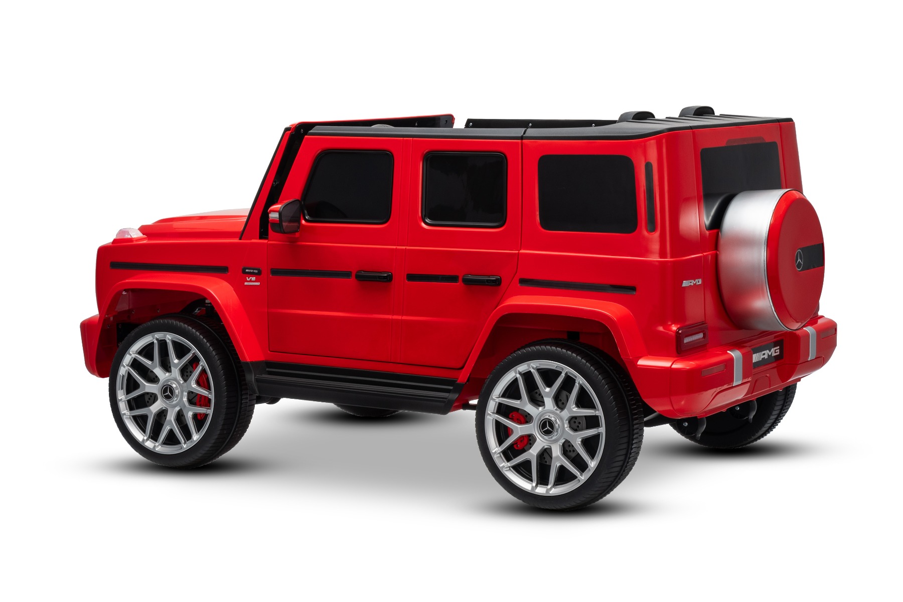 Mașină electrică de jucărie Mercedes-Benz G63 AMG 4x4 cu două locuri, roșu, player MP3 cu conexiune USB/AUX și Bluetooth, tractiune 4x4, baterie litiu, roti EVA cu suspensie, scaune din piele artificială, telecomandă, licentă originală - imagine 16