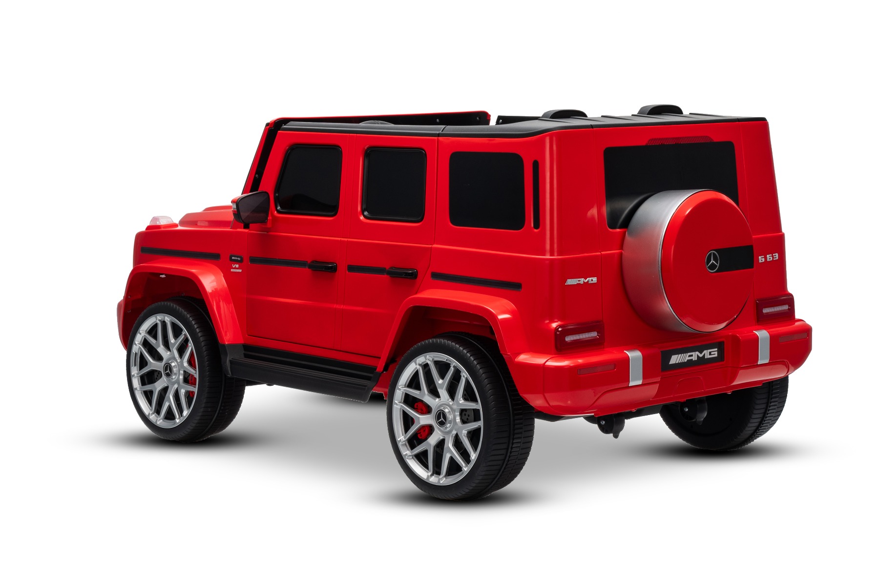 Mașină electrică de jucărie Mercedes-Benz G63 AMG 4x4 cu două locuri, roșu, player MP3 cu conexiune USB/AUX și Bluetooth, tractiune 4x4, baterie litiu, roti EVA cu suspensie, scaune din piele artificială, telecomandă, licentă originală - imagine 18