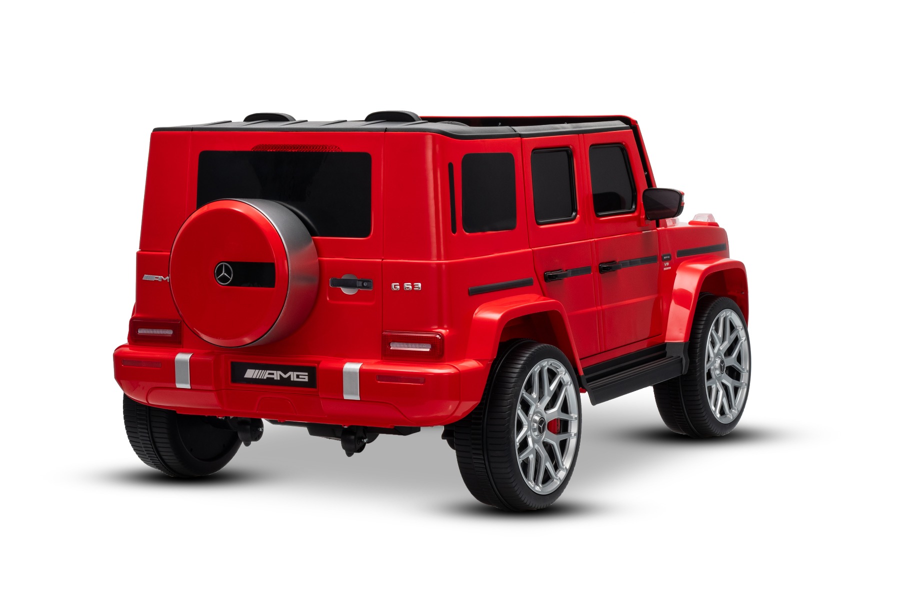 Mașină electrică de jucărie Mercedes-Benz G63 AMG 4x4 cu două locuri, roșu, player MP3 cu conexiune USB/AUX și Bluetooth, tractiune 4x4, baterie litiu, roti EVA cu suspensie, scaune din piele artificială, telecomandă, licentă originală - imagine 26