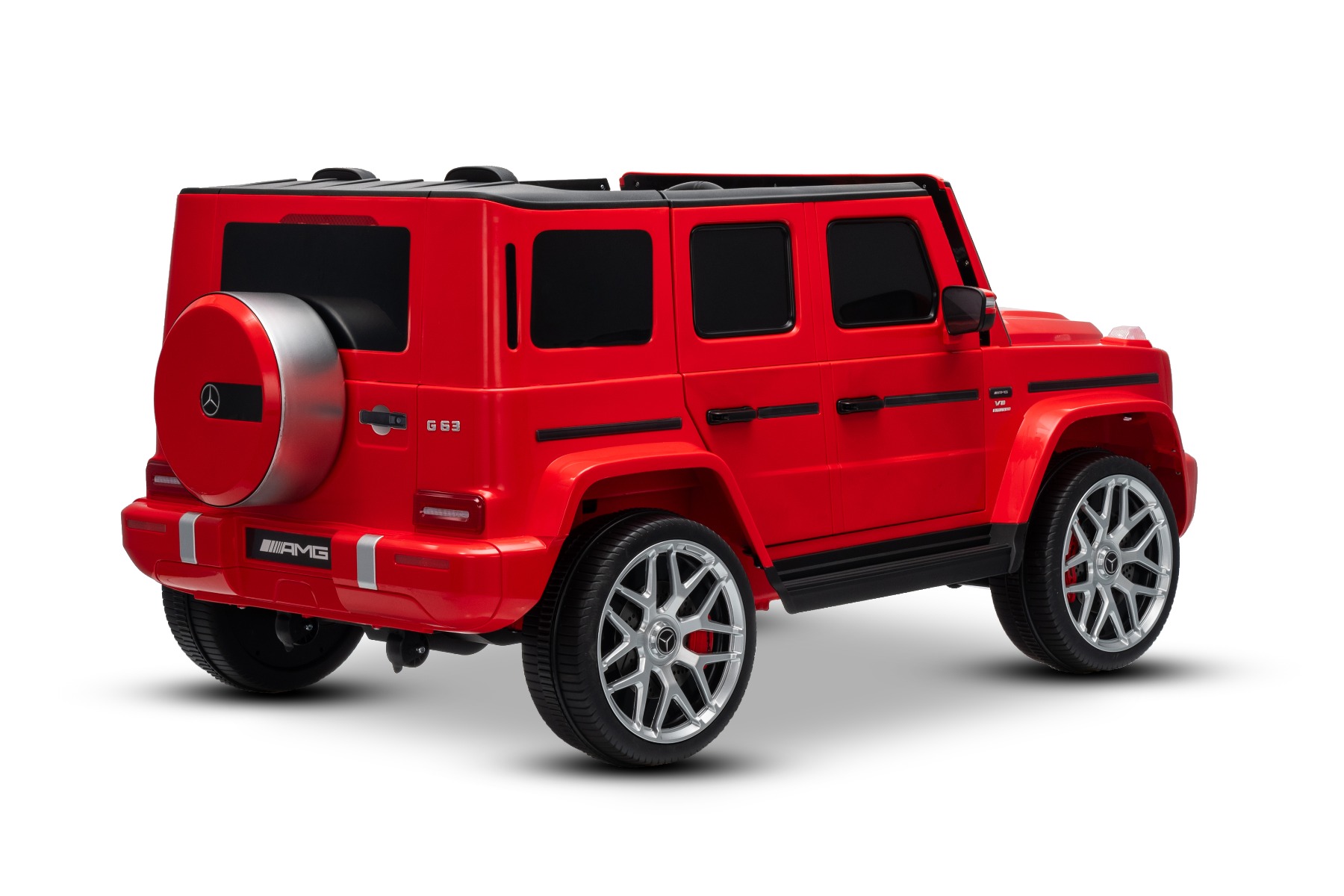 Mașină electrică de jucărie Mercedes-Benz G63 AMG 4x4 cu două locuri, roșu, player MP3 cu conexiune USB/AUX și Bluetooth, tractiune 4x4, baterie litiu, roti EVA cu suspensie, scaune din piele artificială, telecomandă, licentă originală - imagine 27