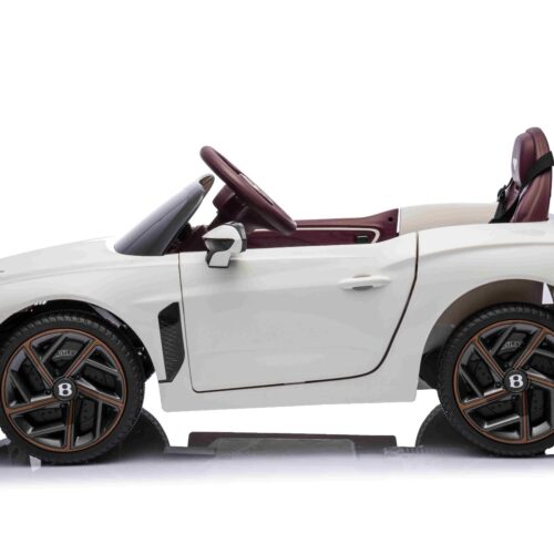 Mașinuță electrică de jucărie Bentley Bacalar 12V, alb, Uși care se deschid vertical, Telecomandă 2.4 GHz, Lumini LED, Intrare USB/Aux, Suspensie, Baterie litiu, Motor 2 X 25W, Licență ORIGINALĂ