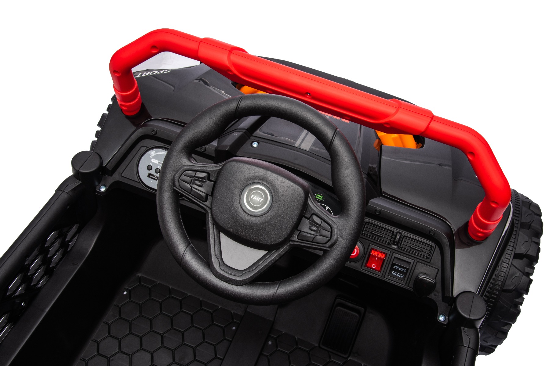 Mașină electrică copii UTV Small 12V, negru, Tracțiune spate, baterie 12V, Roți din plastic, banchetă dublă, Telecomandă 2,4 GHz, Un singur loc, MP3 player cu intrare USB/SD, Lumini LED - imagine 21