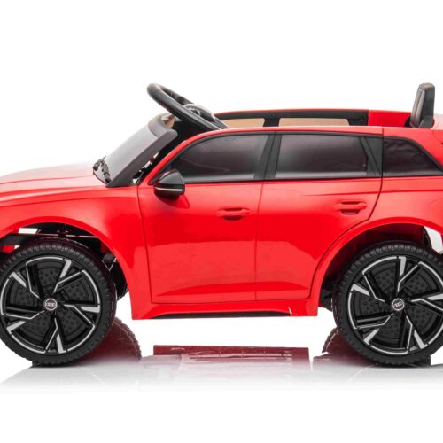 Mașină electrică Audi RS6, 12V, scaun piele, telecomandă 2.4GHz, comutator funcție telecomandă/ pedală, intrare USB, lumini LED, baterie 12V, roți moi EVA, 2 X MOTOR, roșu, licență ORIGINALĂ