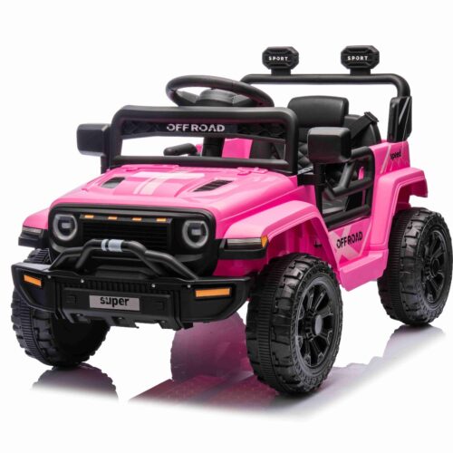 Mașina electrica copii OFFROAD NEW cu tracțiune spate, roz, baterie litiu, șasiu înalt, scaun larg, suspensie, telecomandă 2,4 GHz, lumini LED
