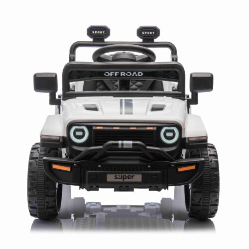 Mașina electrica copii OFFROAD NEW cu tracțiune spate, alb, baterie litiu, șasiu înalt, scaun larg, suspensie, telecomandă 2,4 GHz, lumini LED
