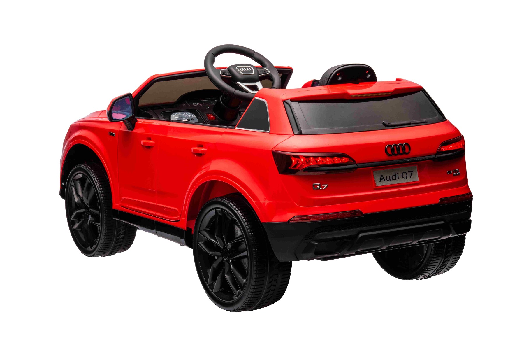 Mașină electrică de jucărie Audi Q7 roșu, 1 loc, suspensie independentă, baterie 12V, telecomandă, 2 motoare de 35 W, lumini LED, intrare USB/AUX pe MP3 player, model cu licență - imagine 3