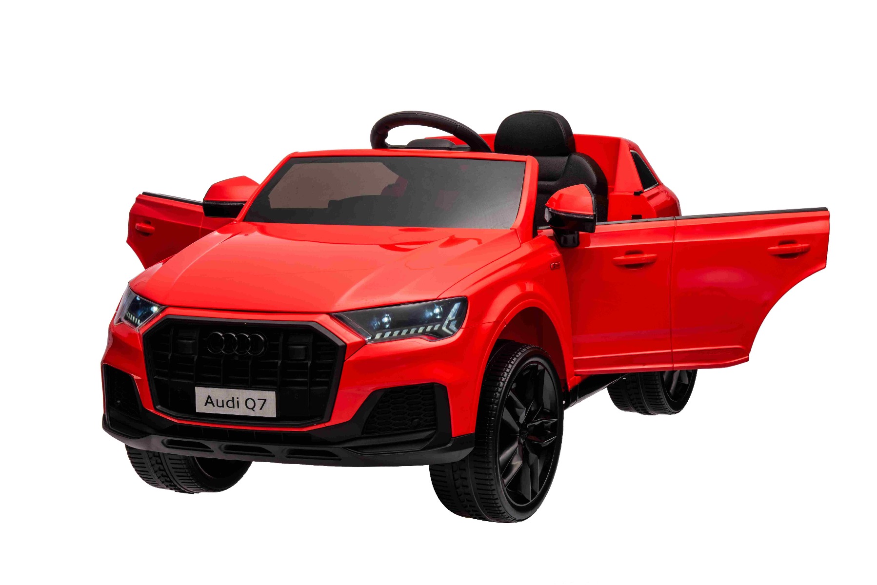 Mașină electrică de jucărie Audi Q7 roșu, 1 loc, suspensie independentă, baterie 12V, telecomandă, 2 motoare de 35 W, lumini LED, intrare USB/AUX pe MP3 player, model cu licență - imagine 6