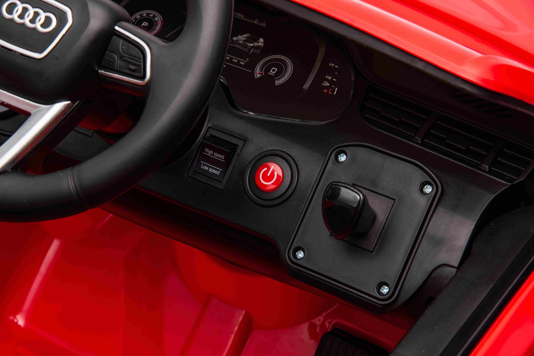 Mașină electrică de jucărie Audi Q7 roșu, 1 loc, suspensie independentă, baterie 12V, telecomandă, 2 motoare de 35 W, lumini LED, intrare USB/AUX pe MP3 player, model cu licență - imagine 9