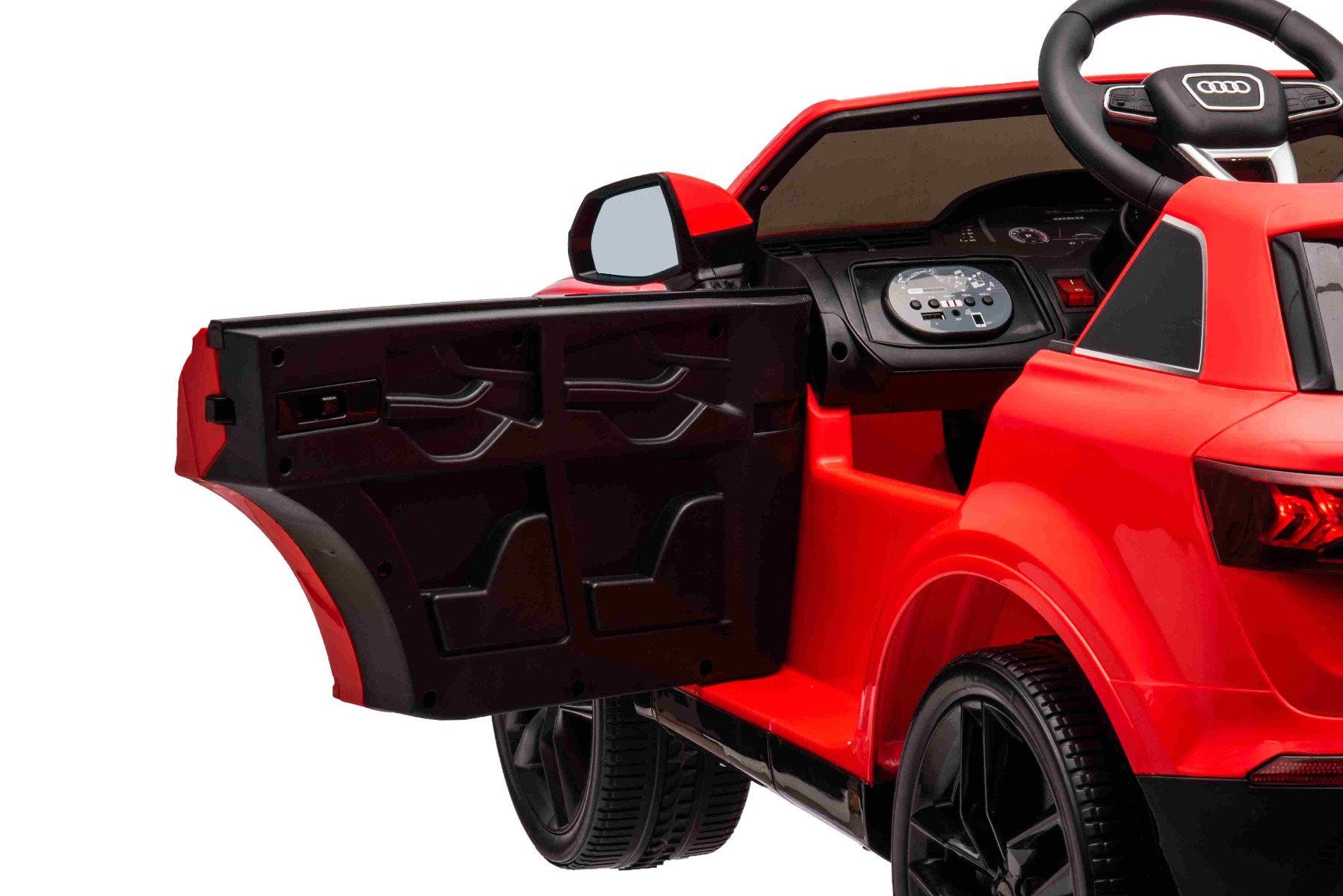 Mașină electrică de jucărie Audi Q7 roșu, 1 loc, suspensie independentă, baterie 12V, telecomandă, 2 motoare de 35 W, lumini LED, intrare USB/AUX pe MP3 player, model cu licență - imagine 15