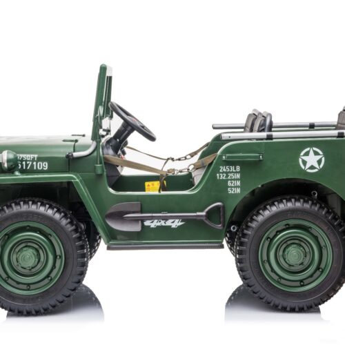 Mașinuță electrică pentru copii SUA ARMY-4X4, Verde, cu trei locuri, MP3 Player cu intrare USB / SD, suspensie integrală, lumini LED, parbriz pliabil, baterie portabilă 12V14AH, roți EVA, scaune din piele, telecomandă de 2,4 GHz, 4×4