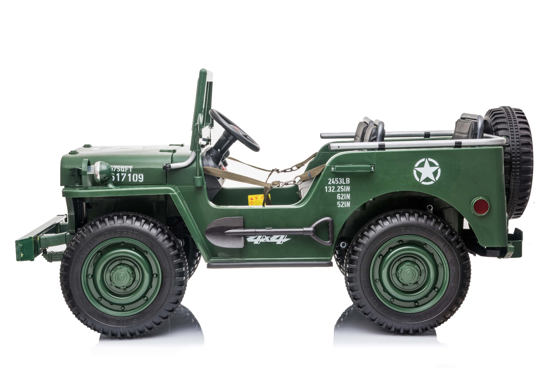 Mașinuță electrică pentru copii SUA ARMY-4X4, Verde, cu trei locuri, MP3 Player cu intrare USB / SD, suspensie integrală, lumini LED, parbriz pliabil, baterie portabilă 12V14AH, roți EVA, scaune din piele, telecomandă de 2,4 GHz, 4x4