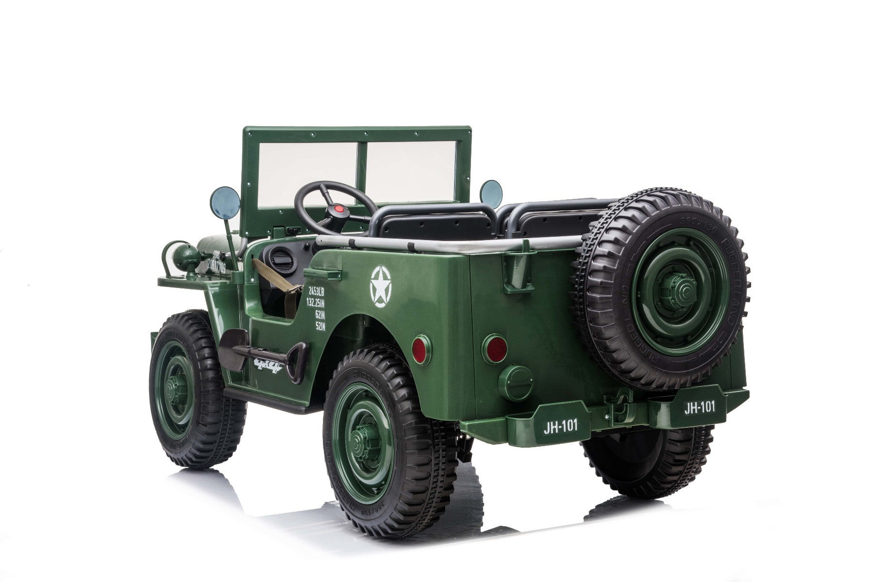 Mașinuță electrică pentru copii SUA ARMY-4X4, Verde, cu trei locuri, MP3 Player cu intrare USB / SD, suspensie integrală, lumini LED, parbriz pliabil, baterie portabilă 12V14AH, roți EVA, scaune din piele, telecomandă de 2,4 GHz, 4x4 - imagine 2