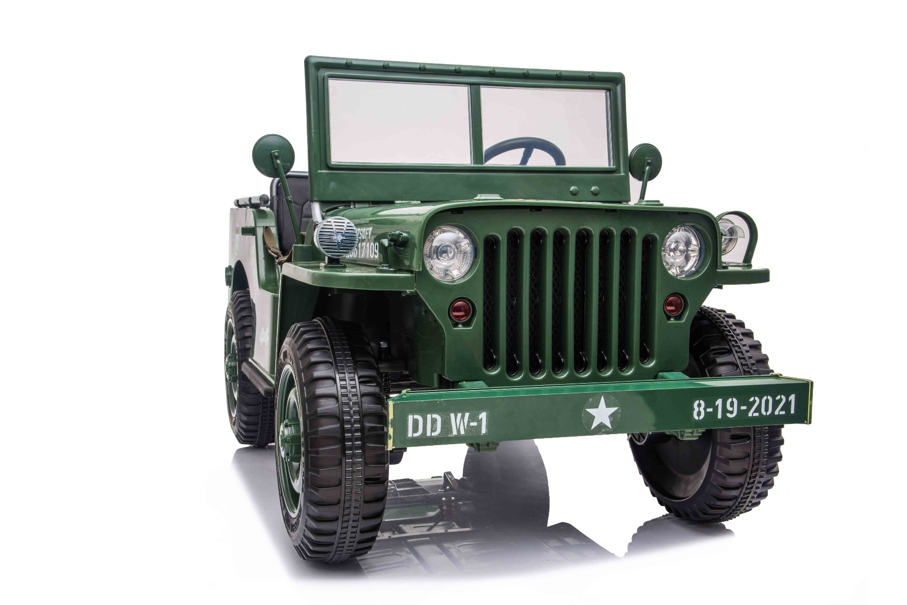 Mașinuță electrică pentru copii SUA ARMY-4X4, Verde, cu trei locuri, MP3 Player cu intrare USB / SD, suspensie integrală, lumini LED, parbriz pliabil, baterie portabilă 12V14AH, roți EVA, scaune din piele, telecomandă de 2,4 GHz, 4x4 - imagine 4