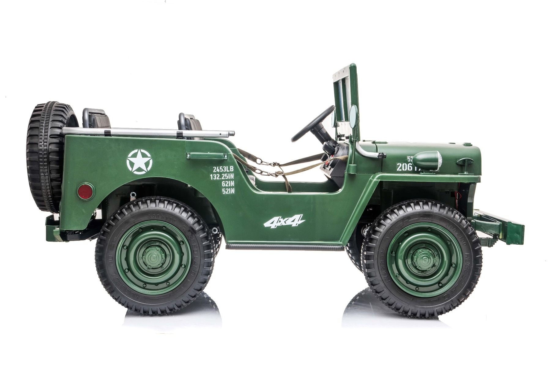 Mașinuță electrică pentru copii SUA ARMY-4X4, Verde, cu trei locuri, MP3 Player cu intrare USB / SD, suspensie integrală, lumini LED, parbriz pliabil, baterie portabilă 12V14AH, roți EVA, scaune din piele, telecomandă de 2,4 GHz, 4x4 - imagine 3