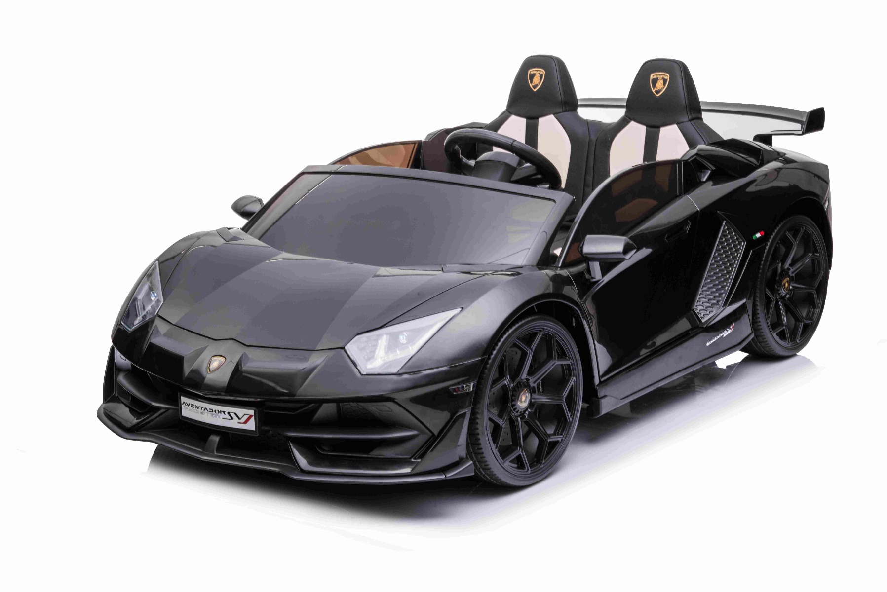 Mașină electrică copii Lamborghini Aventador 24V două locuri, caroserie lăcuită negru, 2.4 GHz DO, scaune moi din PU, afișaj LCD, suspensie, uși cu deschidere verticală, roți EVA moi, MOTOR 2 X 45W, licență ORIGINALĂ - imagine 6
