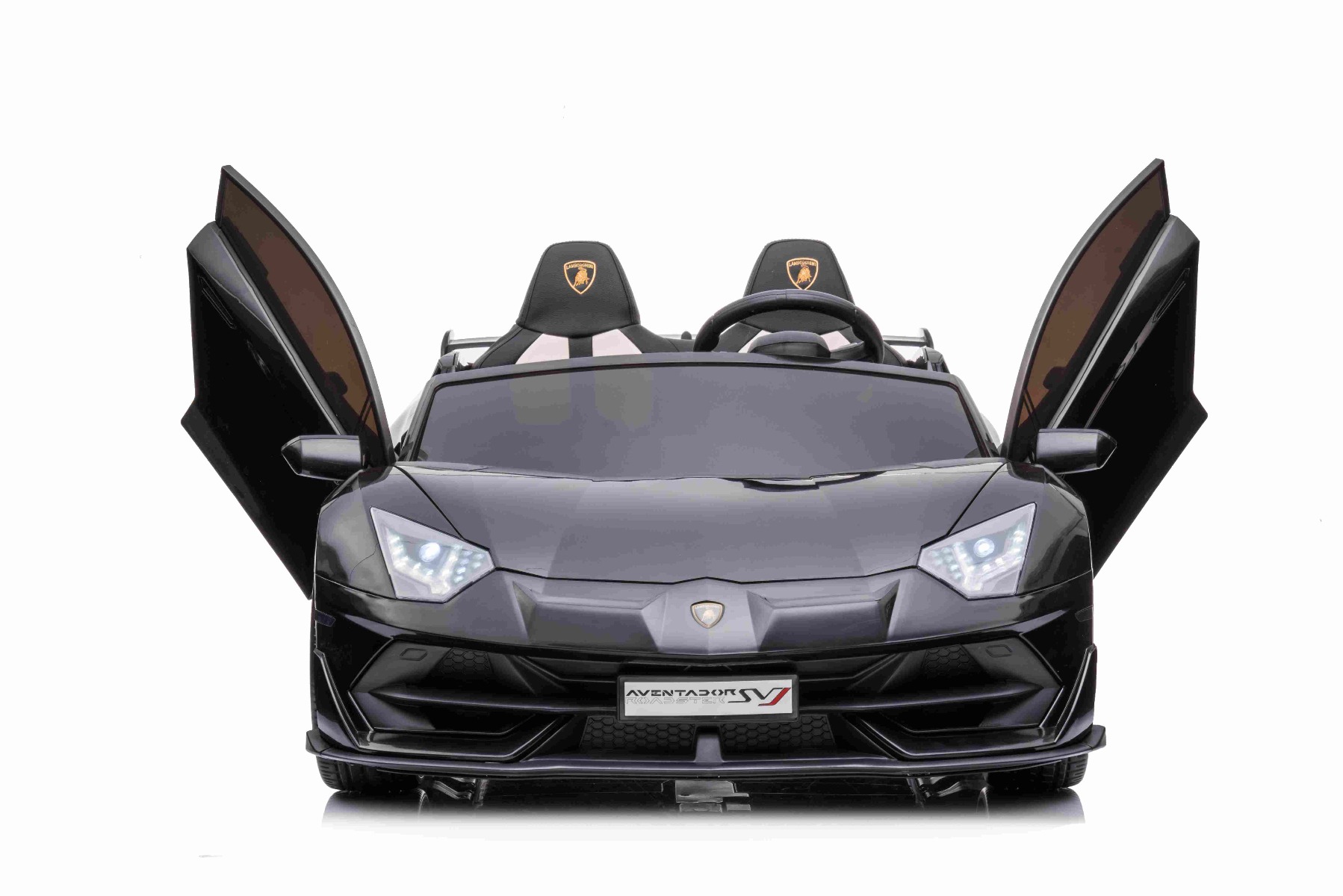 Mașină electrică copii Lamborghini Aventador 24V două locuri, caroserie lăcuită negru, 2.4 GHz DO, scaune moi din PU, afișaj LCD, suspensie, uși cu deschidere verticală, roți EVA moi, MOTOR 2 X 45W, licență ORIGINALĂ - imagine 7