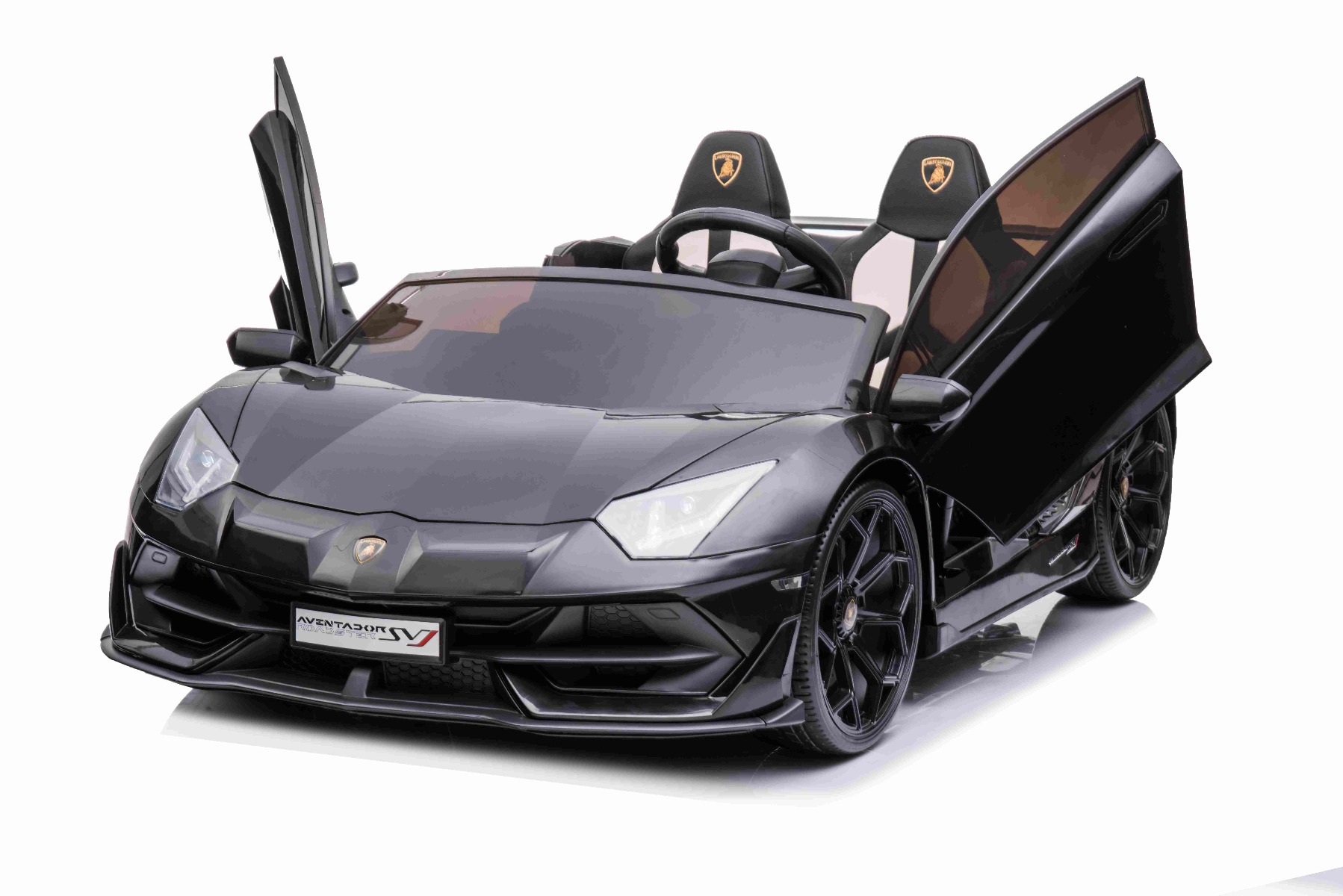 Mașină electrică copii Lamborghini Aventador 24V două locuri, caroserie lăcuită negru, 2.4 GHz DO, scaune moi din PU, afișaj LCD, suspensie, uși cu deschidere verticală, roți EVA moi, MOTOR 2 X 45W, licență ORIGINALĂ - imagine 12