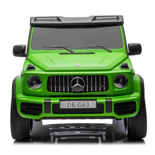 Mașină electrică Mercedes-Benz G63 AMG 4×4, Cu două locuri, 24V, vopsit verde, MP4 Player cu intrare USB/AUX, tracțiune 4×4, Baterie 24V/7Ah, 4 motoare 200W, Roți EVA cu suspensie, Scaune din piele, Telecomandă, Model cu licență