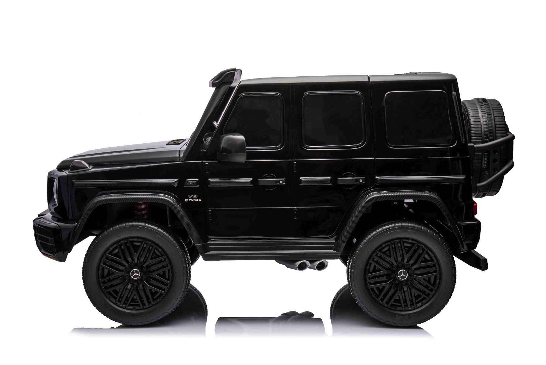 Mașină electrică Mercedes-Benz G63 AMG 4x4 cu două locuri 12V, negru, MP3 Player cu intrare USB/AUX, tracțiune 4x4, baterie 12V14Ah, roți EVA cu suspensie, scaune din piele, telecomandă, licențiat - imagine 3