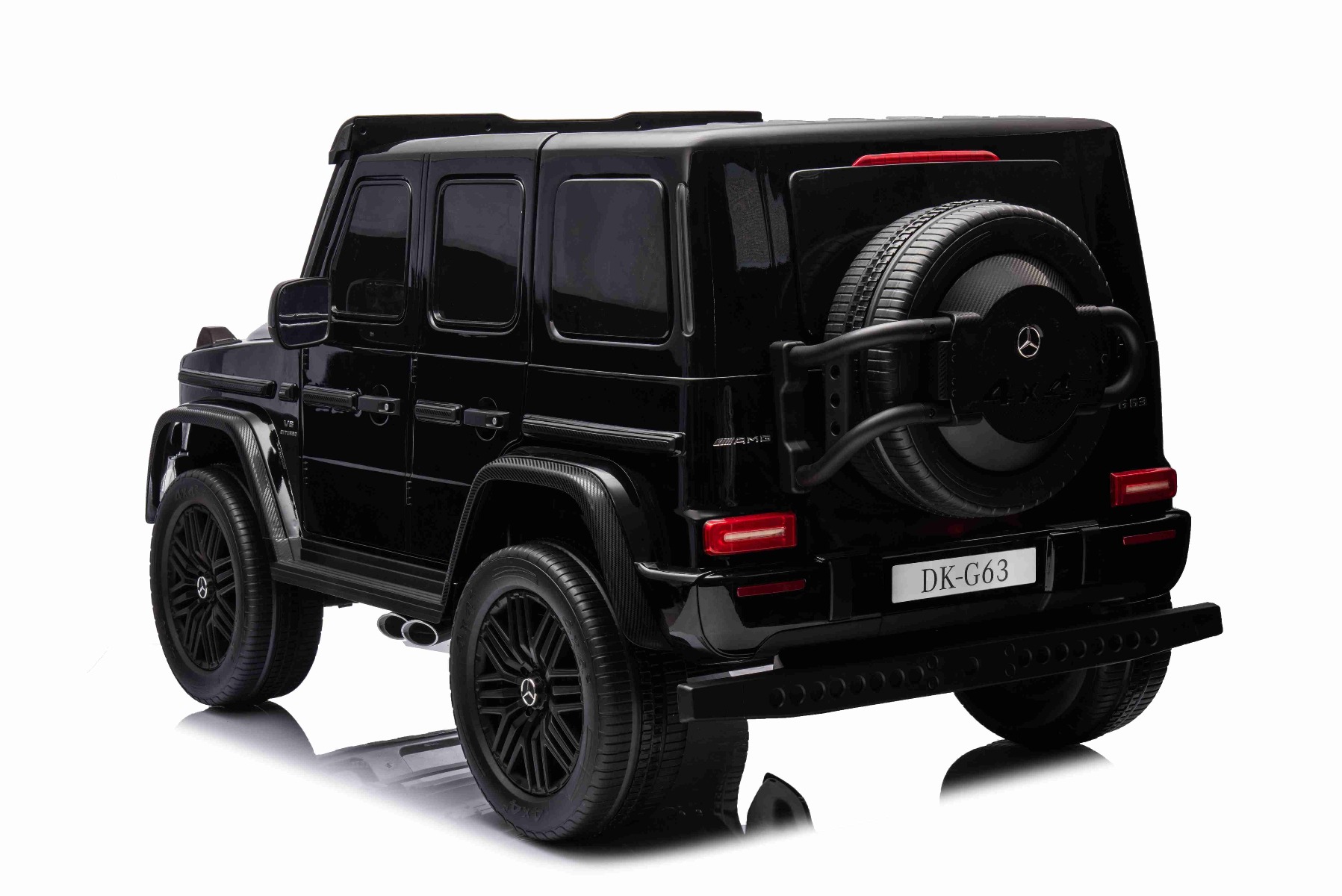 Mașină electrică Mercedes-Benz G63 AMG 4x4 cu două locuri 12V, negru, MP3 Player cu intrare USB/AUX, tracțiune 4x4, baterie 12V14Ah, roți EVA cu suspensie, scaune din piele, telecomandă, licențiat - imagine 4