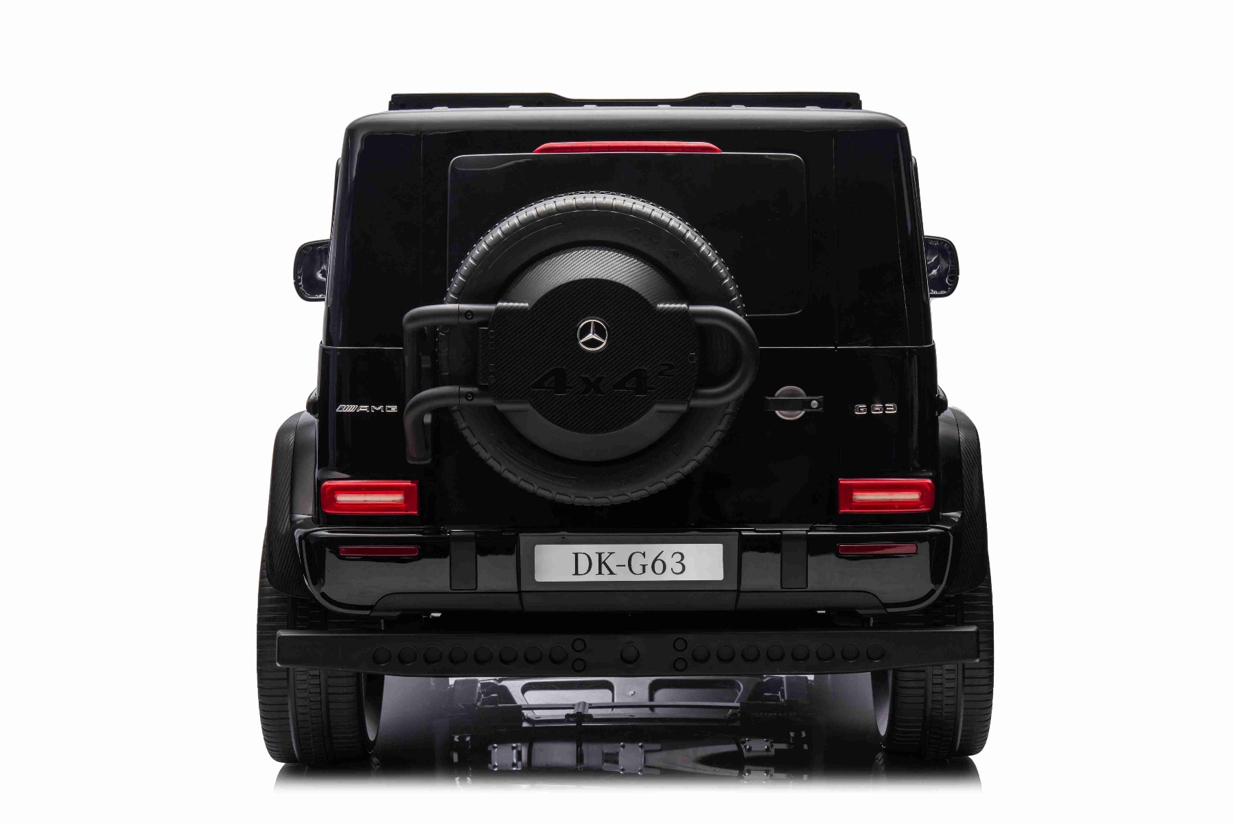 Mașină electrică Mercedes-Benz G63 AMG 4x4 cu două locuri 12V, negru, MP3 Player cu intrare USB/AUX, tracțiune 4x4, baterie 12V14Ah, roți EVA cu suspensie, scaune din piele, telecomandă, licențiat - imagine 5