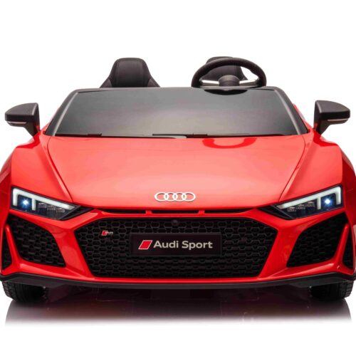 Mașină electrică Audi R8 SPYDER cu două locuri 24V, roșu, MP3 Player cu USB/AUX și Bluetooth, Baterie 24V/14Ah, 2 motoare 200W, roți EVA cu suspensie spate, Scaune din piele, Controller cu cadran, Model cu Licență