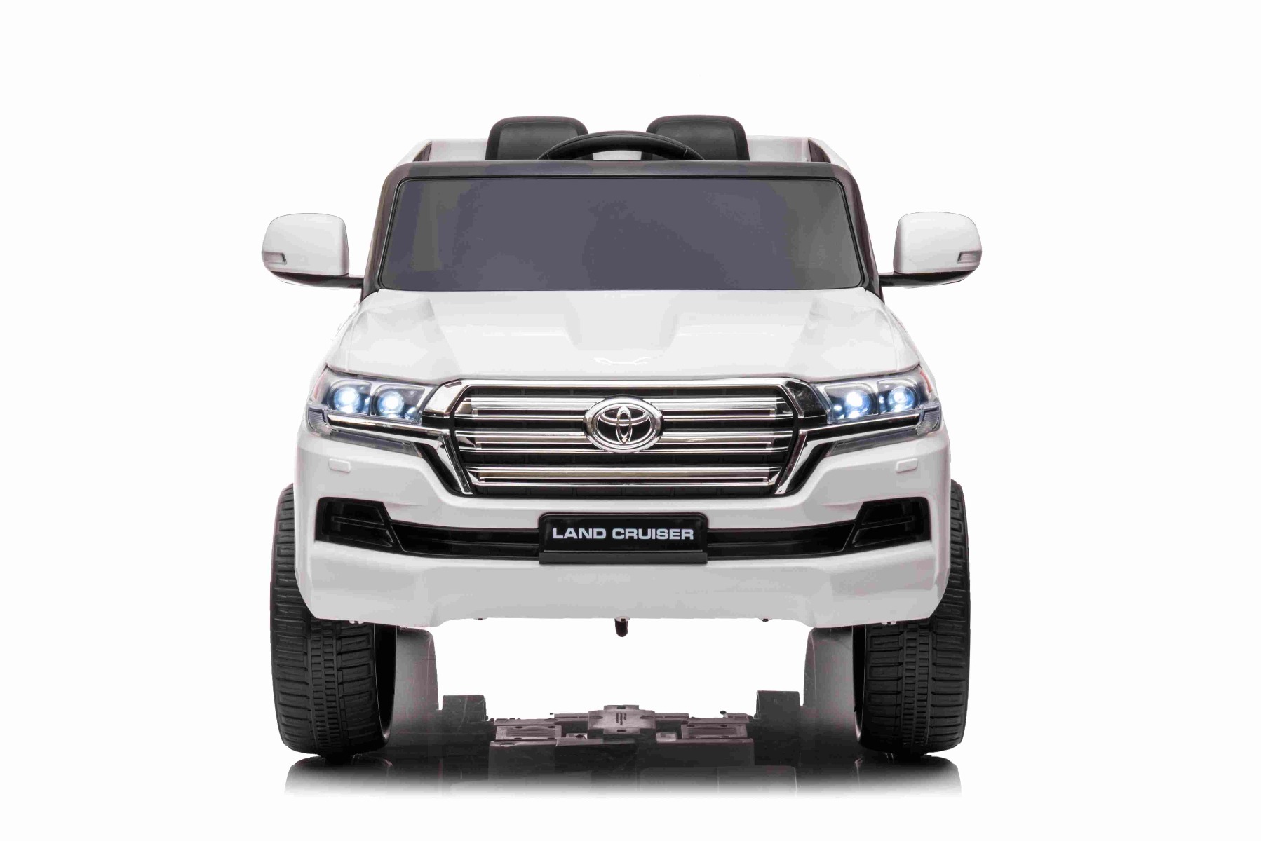 Mașină electrică de jucărie Toyota Landcruiser 12V, alb, scaun din piele, telecomandă 2,4 GHz, intrare USB / AUX, suspensie, baterie 12 V, roți moi EVA, MOTOR 2 X 35 W, licență ORIGINALĂ
