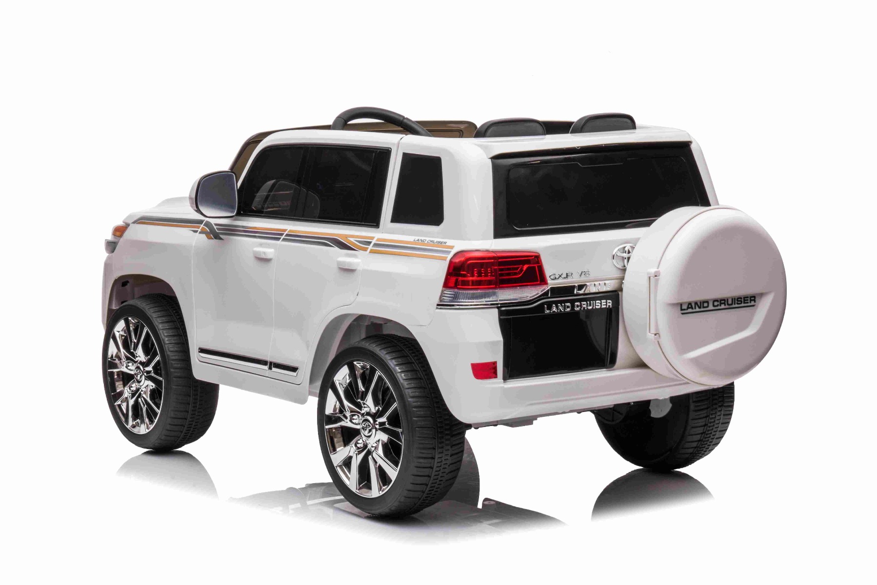 Mașină electrică de jucărie Toyota Landcruiser 12V, alb, scaun din piele, telecomandă 2,4 GHz, intrare USB / AUX, suspensie, baterie 12 V, roți moi EVA, MOTOR 2 X 35 W, licență ORIGINALĂ - imagine 3