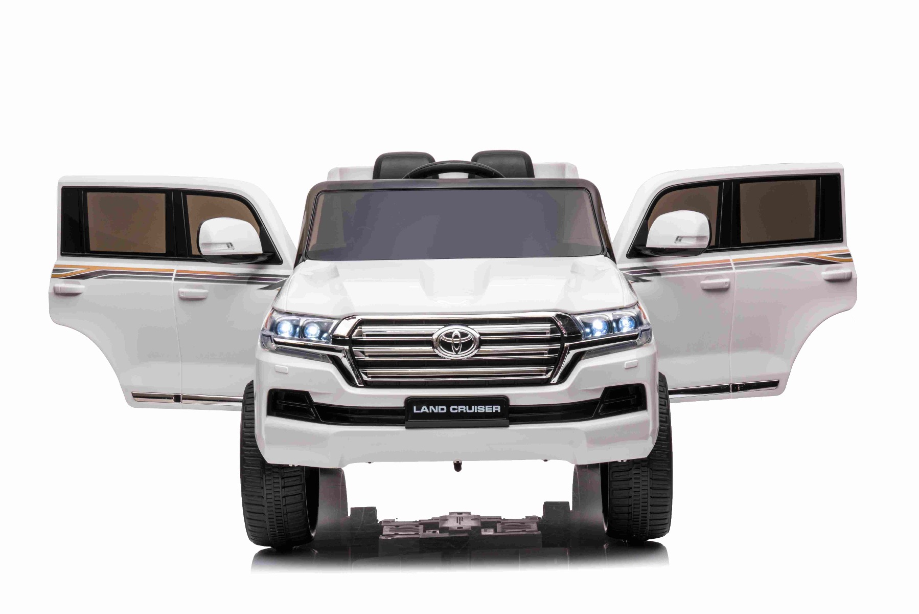 Mașină electrică de jucărie Toyota Landcruiser 12V, alb, scaun din piele, telecomandă 2,4 GHz, intrare USB / AUX, suspensie, baterie 12 V, roți moi EVA, MOTOR 2 X 35 W, licență ORIGINALĂ - imagine 5