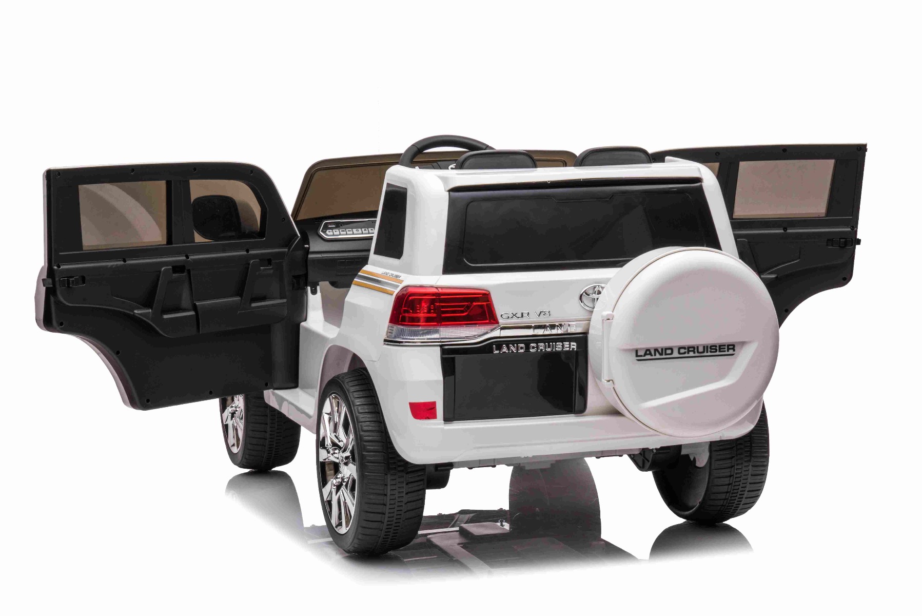 Mașină electrică de jucărie Toyota Landcruiser 12V, alb, scaun din piele, telecomandă 2,4 GHz, intrare USB / AUX, suspensie, baterie 12 V, roți moi EVA, MOTOR 2 X 35 W, licență ORIGINALĂ - imagine 7