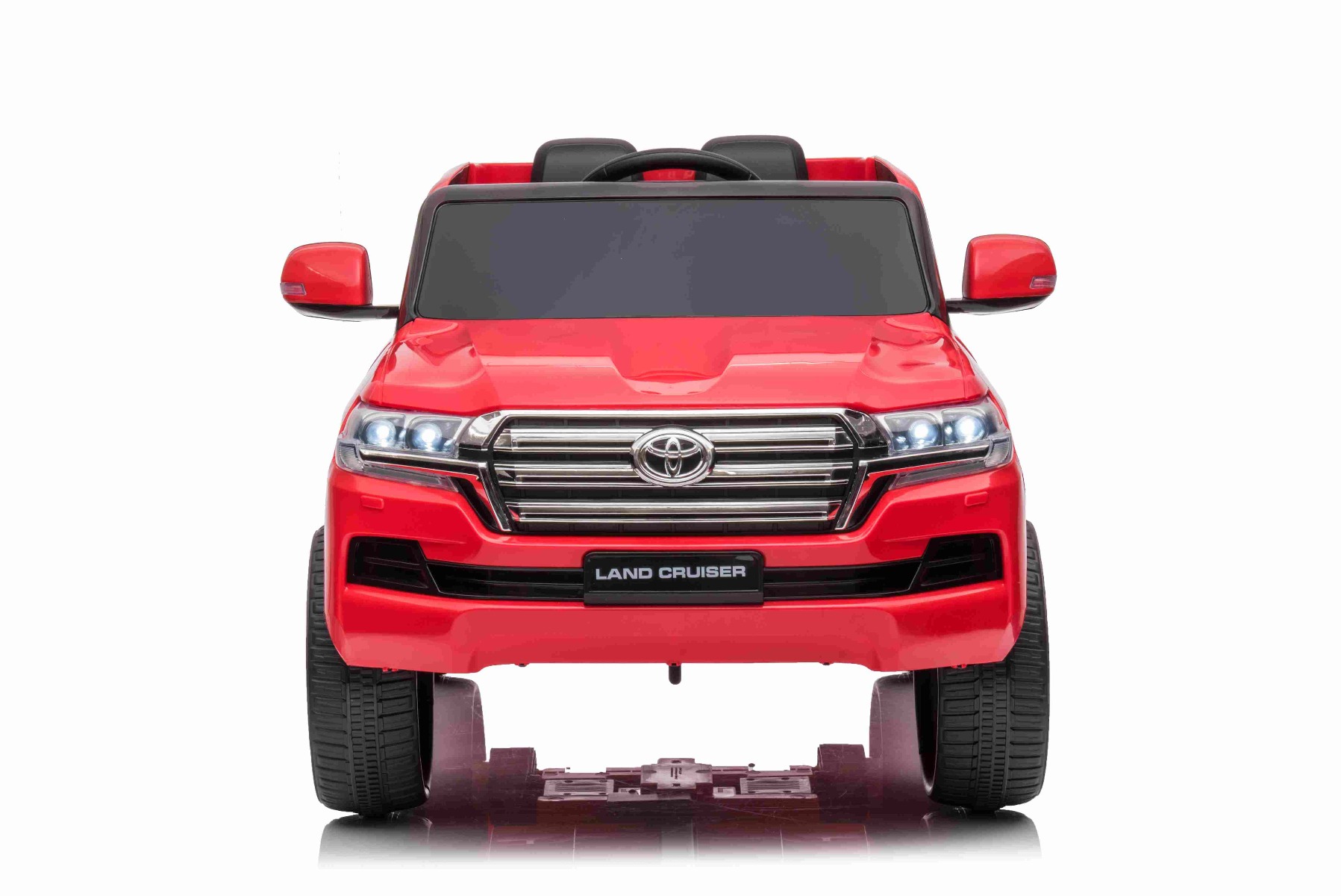 Mașină electrică de jucărie Toyota Landcruiser 12V, roșu, scaun din piele, telecomandă 2,4 GHz, intrare USB / AUX, suspensie, baterie 12 V, roți moi EVA, MOTOR 2 X 35 W, licență ORIGINALĂ