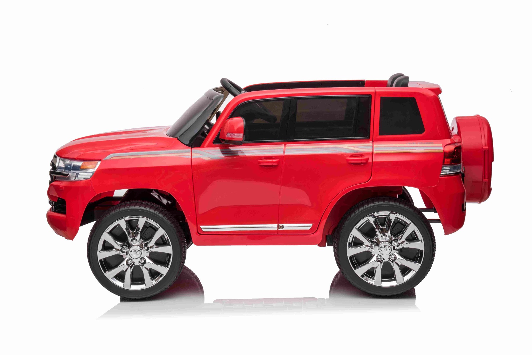 Mașină electrică de jucărie Toyota Landcruiser 12V, roșu, scaun din piele, telecomandă 2,4 GHz, intrare USB / AUX, suspensie, baterie 12 V, roți moi EVA, MOTOR 2 X 35 W, licență ORIGINALĂ - imagine 2