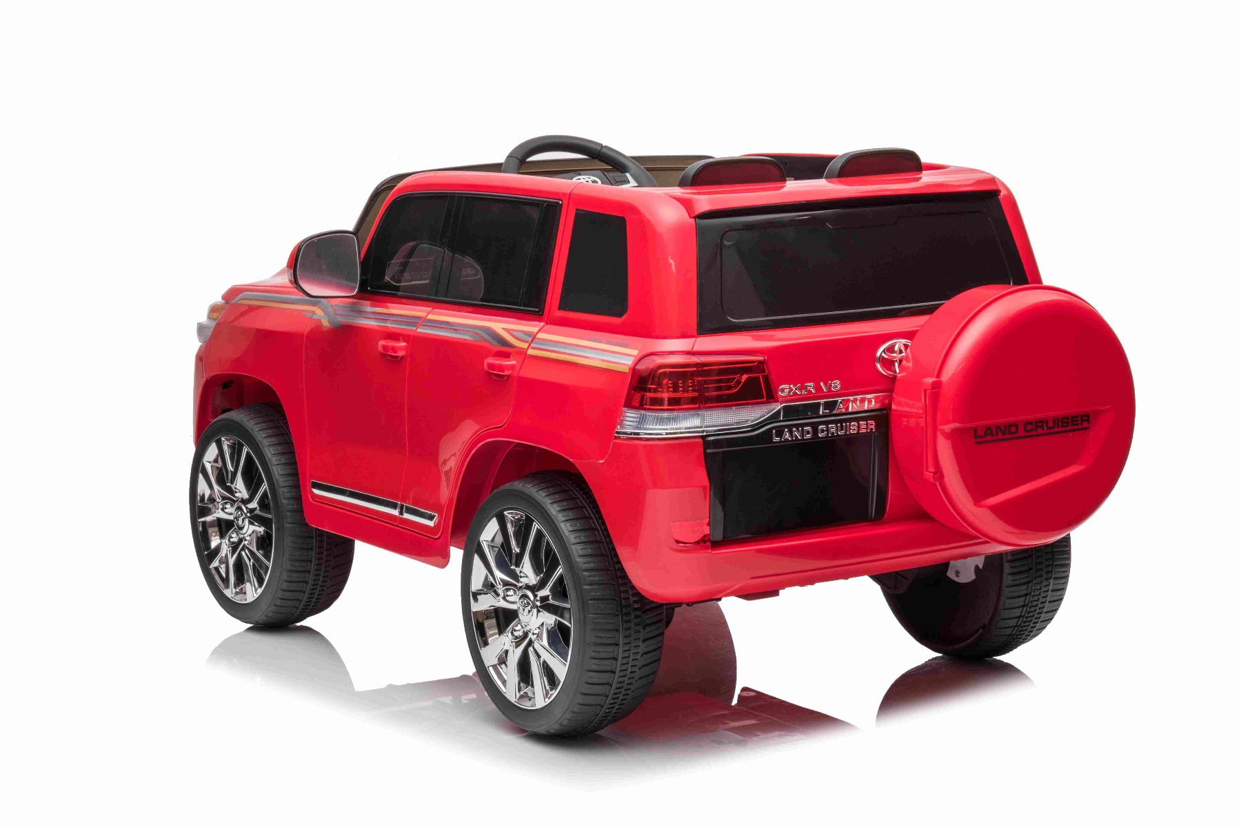 Mașină electrică de jucărie Toyota Landcruiser 12V, roșu, scaun din piele, telecomandă 2,4 GHz, intrare USB / AUX, suspensie, baterie 12 V, roți moi EVA, MOTOR 2 X 35 W, licență ORIGINALĂ - imagine 3