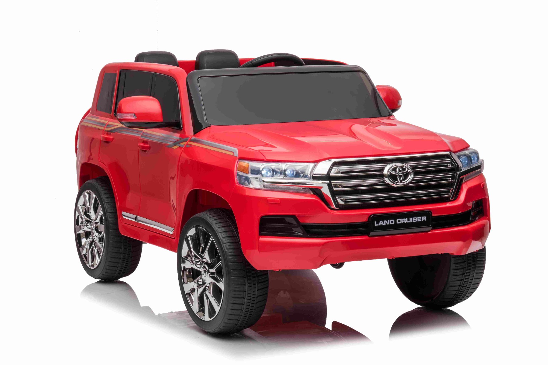 Mașină electrică de jucărie Toyota Landcruiser 12V, roșu, scaun din piele, telecomandă 2,4 GHz, intrare USB / AUX, suspensie, baterie 12 V, roți moi EVA, MOTOR 2 X 35 W, licență ORIGINALĂ - imagine 4