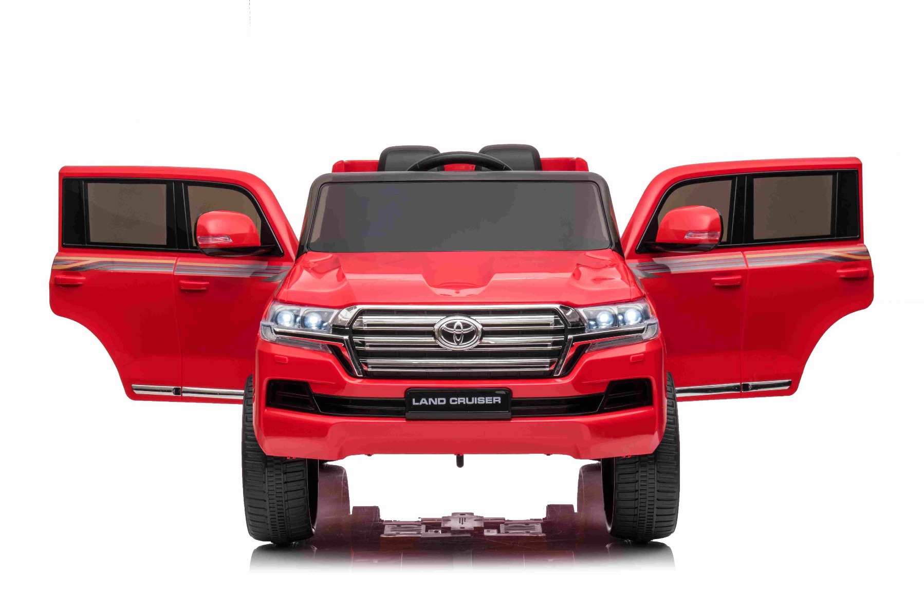 Mașină electrică de jucărie Toyota Landcruiser 12V, roșu, scaun din piele, telecomandă 2,4 GHz, intrare USB / AUX, suspensie, baterie 12 V, roți moi EVA, MOTOR 2 X 35 W, licență ORIGINALĂ - imagine 5