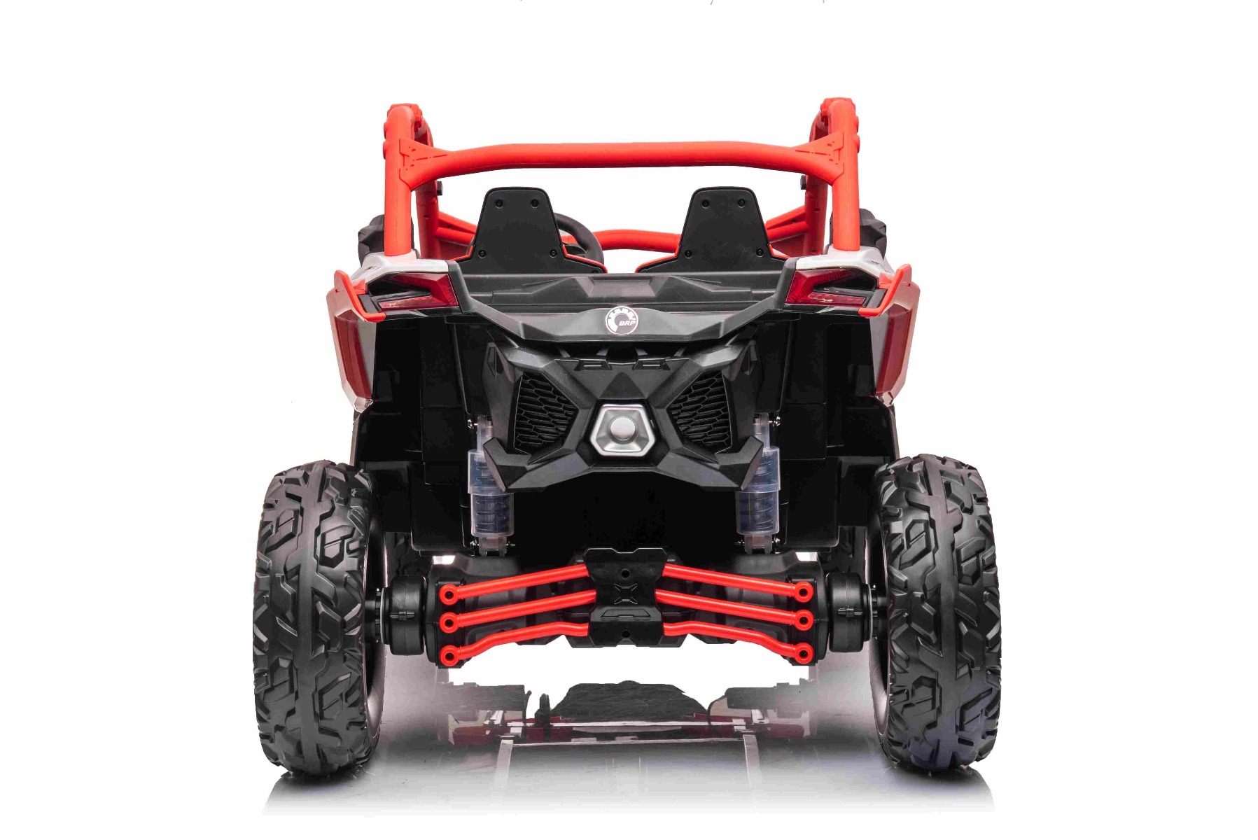 Mașină electrică copii Can-am Maverick 24V, roșu, cu două locuri, suspensie spate, telecomandă 2,4 Ghz, Baterie litiu portabilă, 4 motoare de 200 W, roți EVA, scaune din piele, player MP3 cu intrare USB/SD, model cu licență - imagine 6