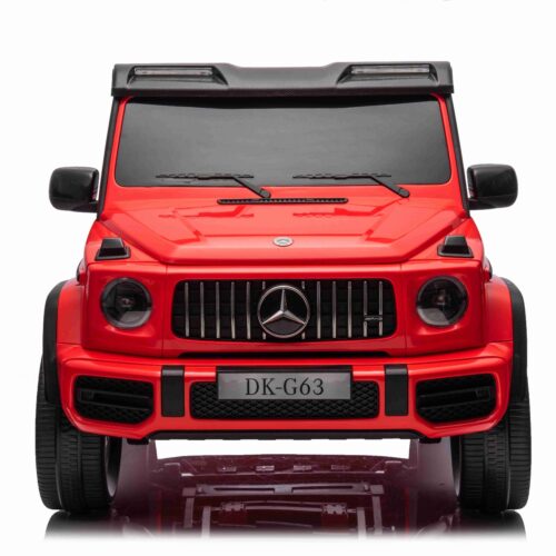 Mașină electrică Mercedes-Benz G63 AMG 4×4 cu două locuri 12V, roșu, MP3 Player cu intrare USB/AUX, tracțiune 4×4, baterie 12V14Ah, roți EVA cu suspensie, scaune din piele, telecomandă, licențiat
