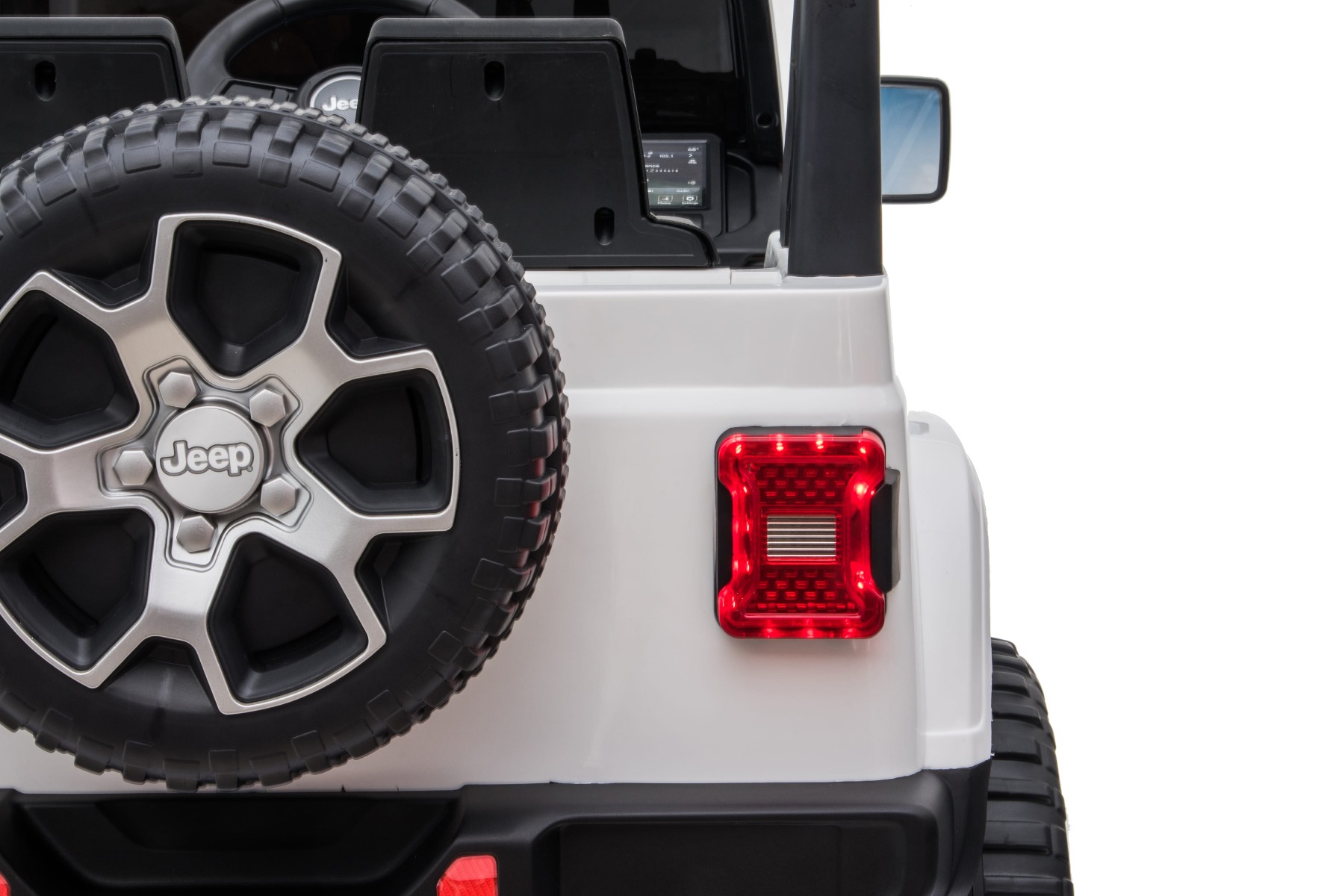 Mașinuță electrică pentru copii JEEP Wrangler, Alb, scaun din piele, Radio cu intrare Bluetooth și USB, unitate 4x4, baterie cu litiu, roți EVA, suspensii spate, telecomandă de 2,4 GHz, comutator funcție telecomandă/ pedală, licențiat - imagine 32