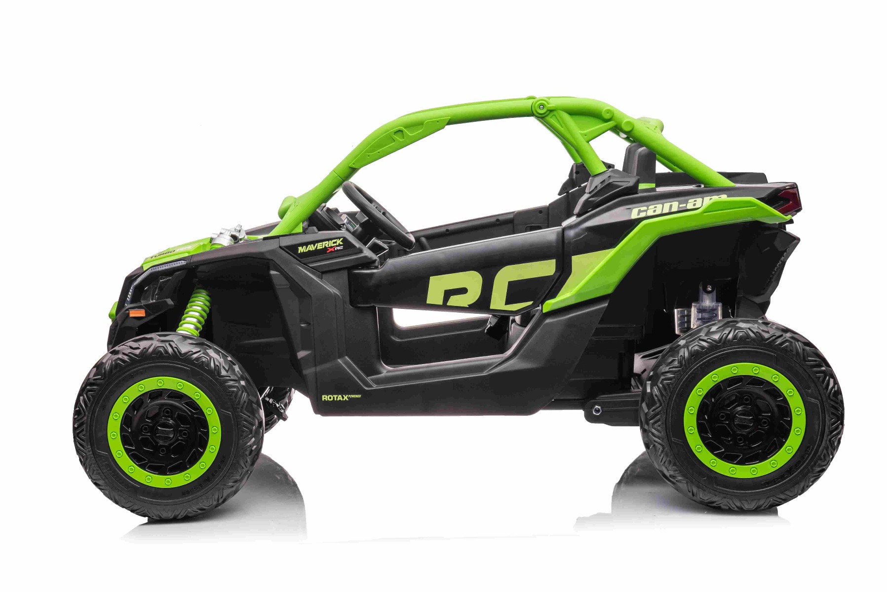 Mașină electrică copii Can-am Maverick 24V, verde, cu două locuri, suspensie spate, telecomandă 2,4 Ghz, Baterie litiu portabilă, 4 motoare de 200 W, roți EVA, scaune din piele, player MP3 cu intrare USB/SD, model cu licență - imagine 2