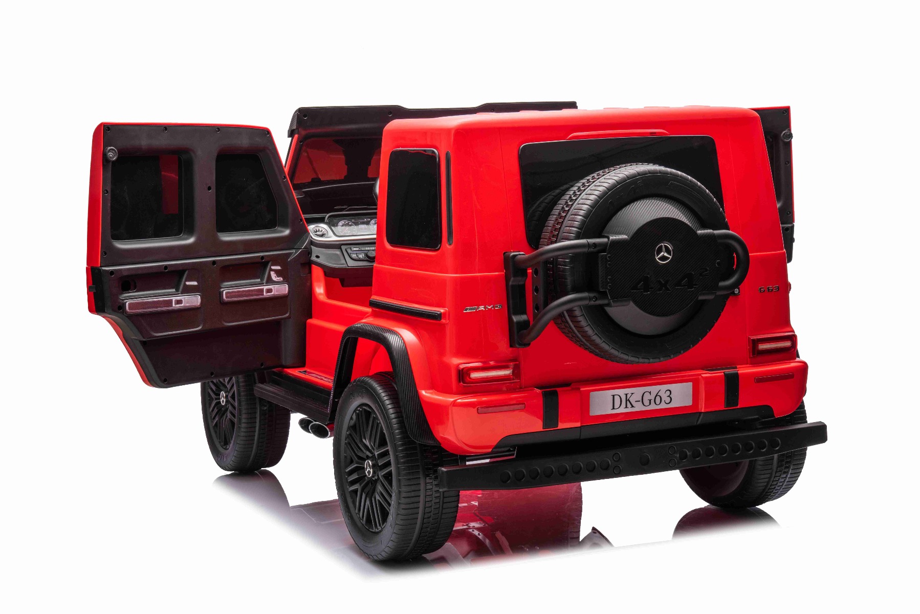 Mașină electrică Mercedes-Benz G63 AMG 4x4 cu două locuri 12V, roșu, MP3 Player cu intrare USB/AUX, tracțiune 4x4, baterie 12V14Ah, roți EVA cu suspensie, scaune din piele, telecomandă, licențiat - imagine 10