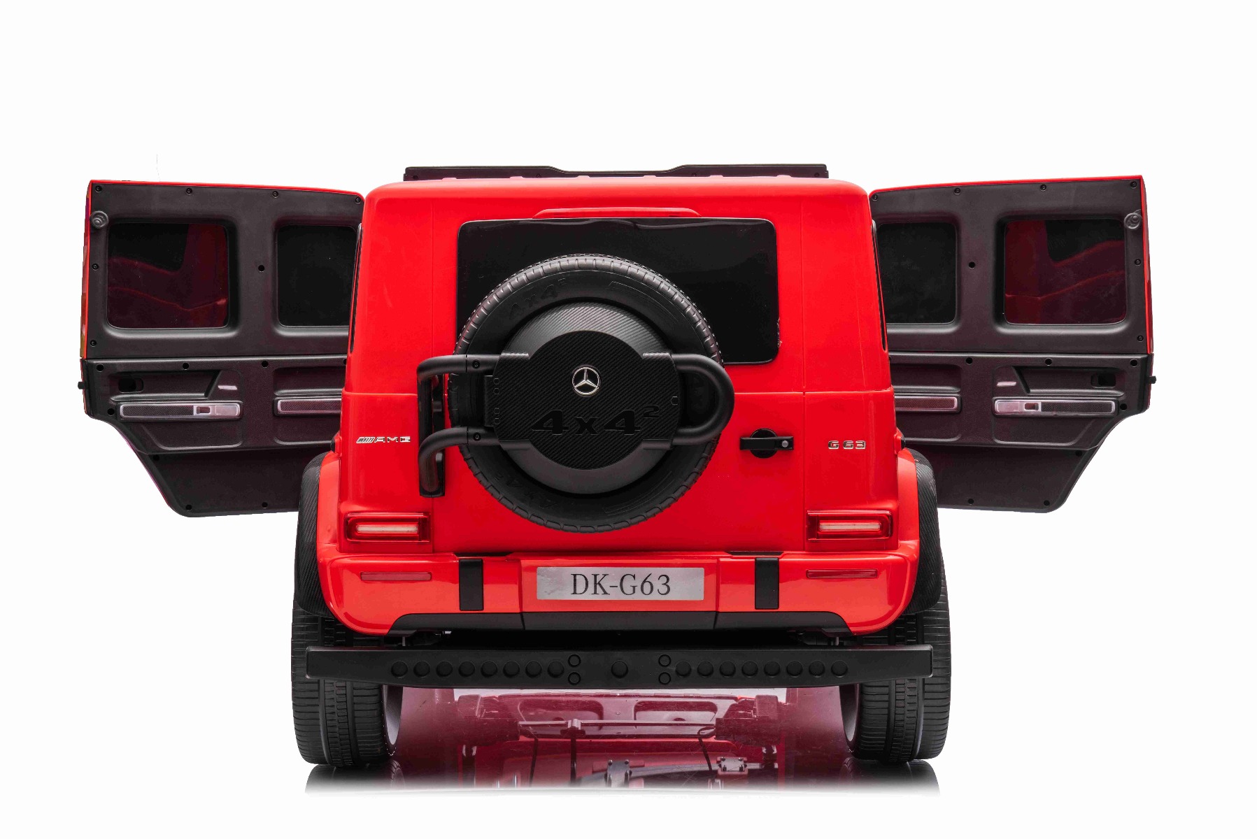 Mașină electrică Mercedes-Benz G63 AMG 4x4 cu două locuri 12V, roșu, MP3 Player cu intrare USB/AUX, tracțiune 4x4, baterie 12V14Ah, roți EVA cu suspensie, scaune din piele, telecomandă, licențiat - imagine 11