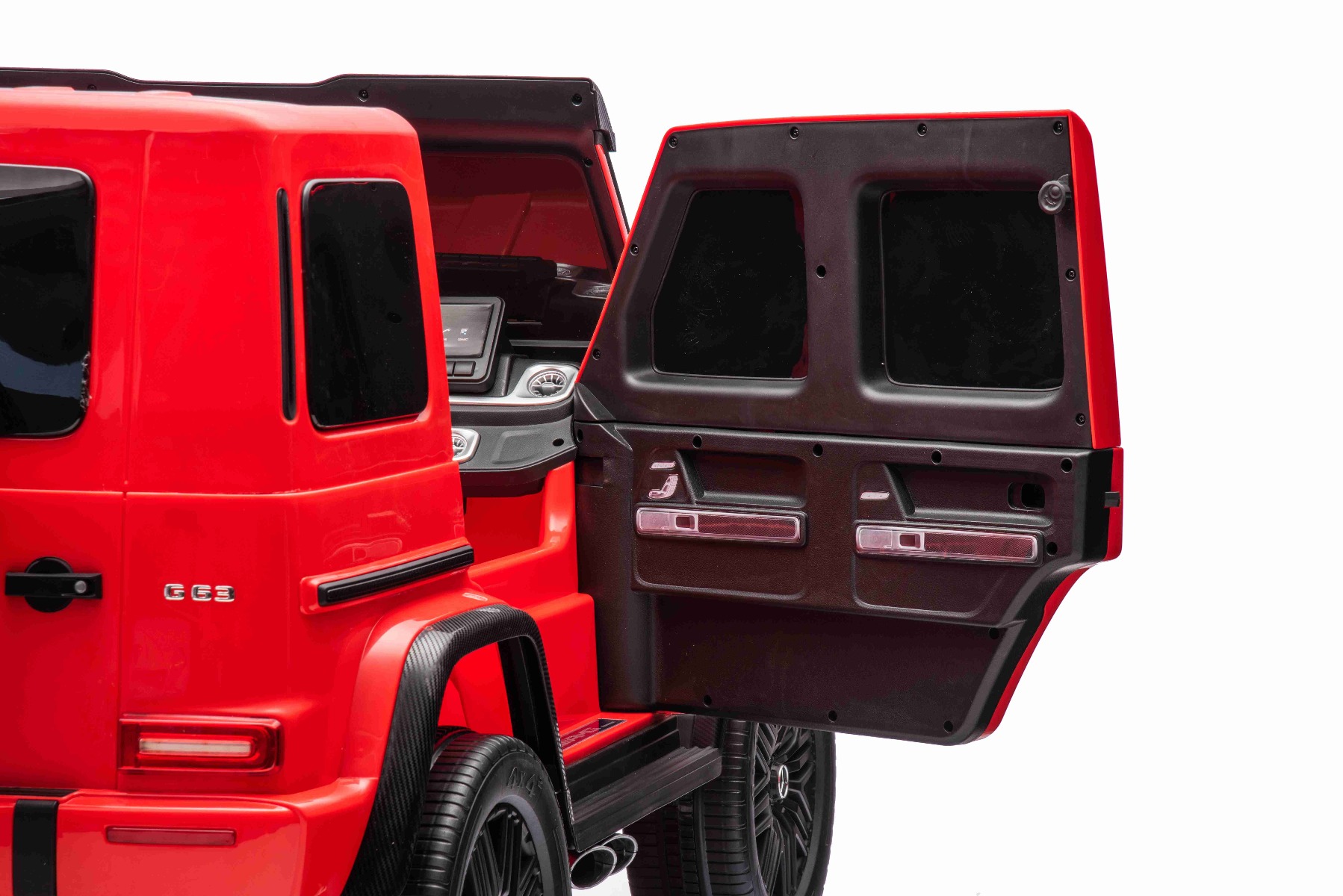 Mașină electrică Mercedes-Benz G63 AMG 4x4 cu două locuri 12V, roșu, MP3 Player cu intrare USB/AUX, tracțiune 4x4, baterie 12V14Ah, roți EVA cu suspensie, scaune din piele, telecomandă, licențiat - imagine 12