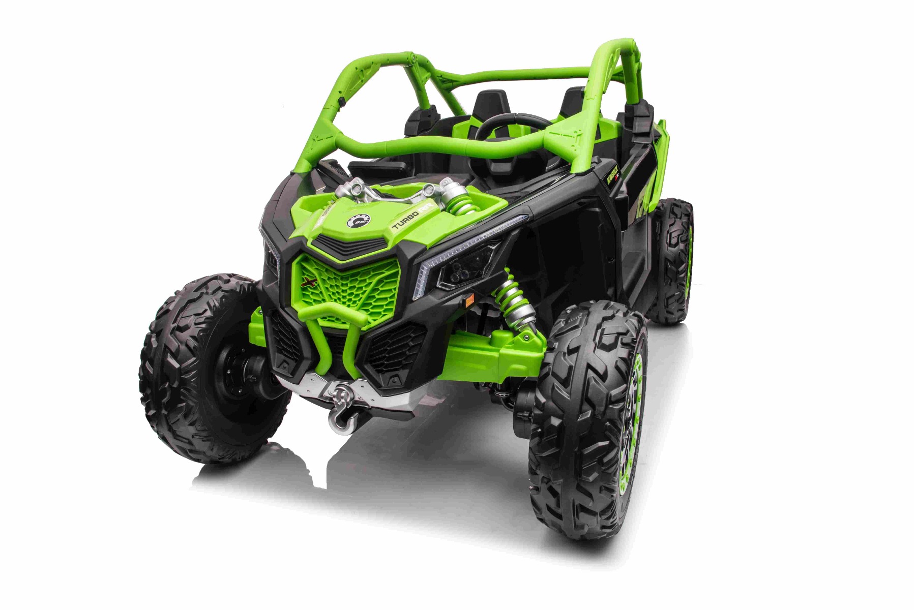 Mașină electrică copii Can-am Maverick 24V, verde, cu două locuri, suspensie spate, telecomandă 2,4 Ghz, Baterie litiu portabilă, 4 motoare de 200 W, roți EVA, scaune din piele, player MP3 cu intrare USB/SD, model cu licență - imagine 5