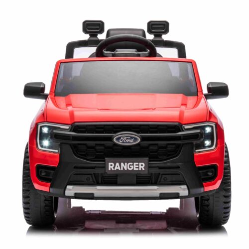 Mașină electrică de jucărie FORD Ranger 12V, roșu, Scaun piele, Telecomandă 2,4 GHz, Intrare Bluetooth/USB, Suspensii, Baterie 12V, Roți din plastic, MOTOR 2 X 30W, Licență ORIGINALĂ